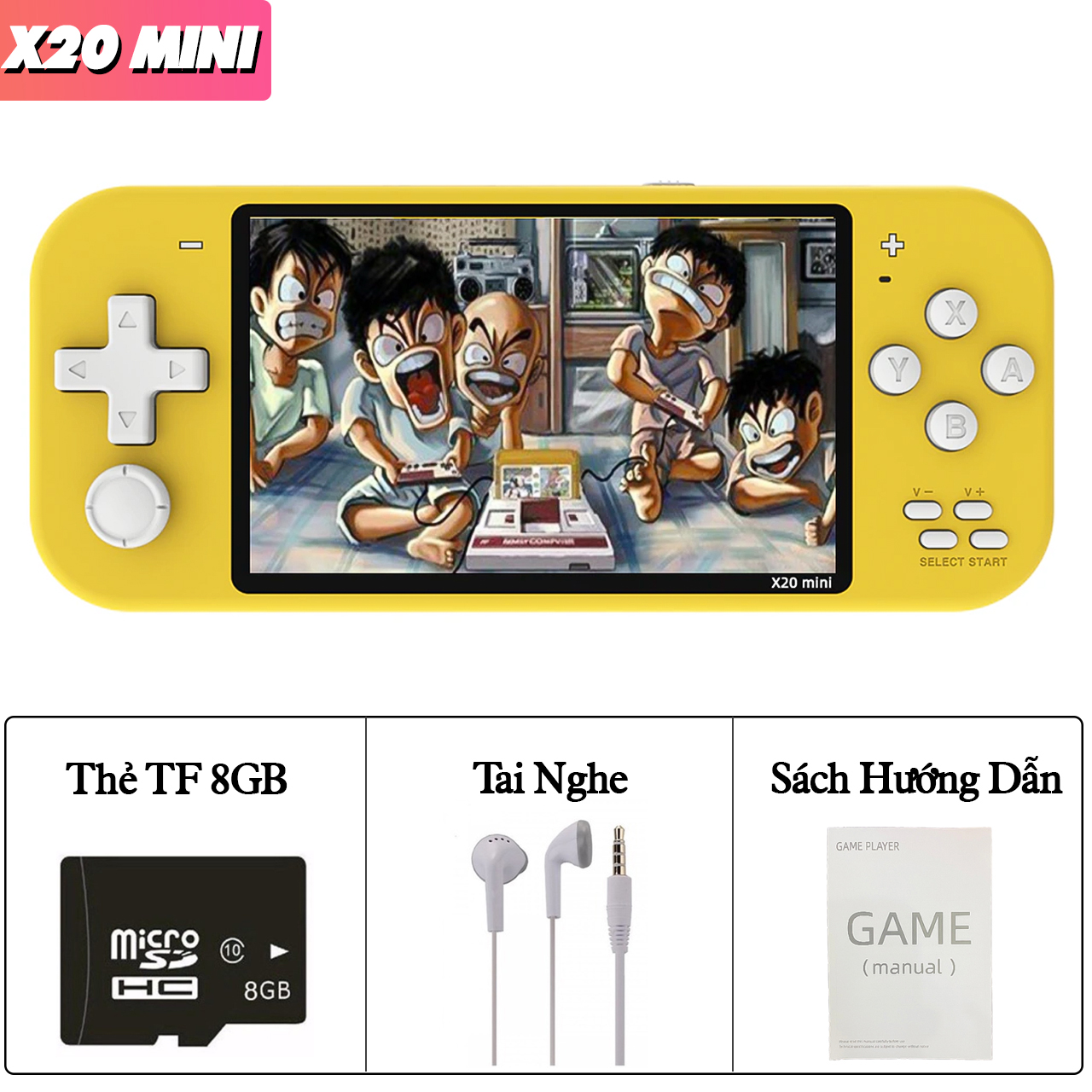 Máy chơi game cầm tay Vinetteam X20 mini 4.3 inch bộ nhớ 8GB tích hợp hơn 1000 trò chơi MP3, MP4 phong cách Retro - hàng chính hãng