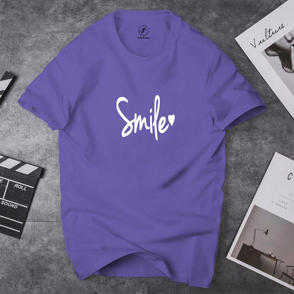 Áo Thun Nữ In Chữ Smile Vải Cotton Dày Dặn Co Giãn Tốt Form Xuông Mặc Thoải Mái-ST028 Sally Boutique