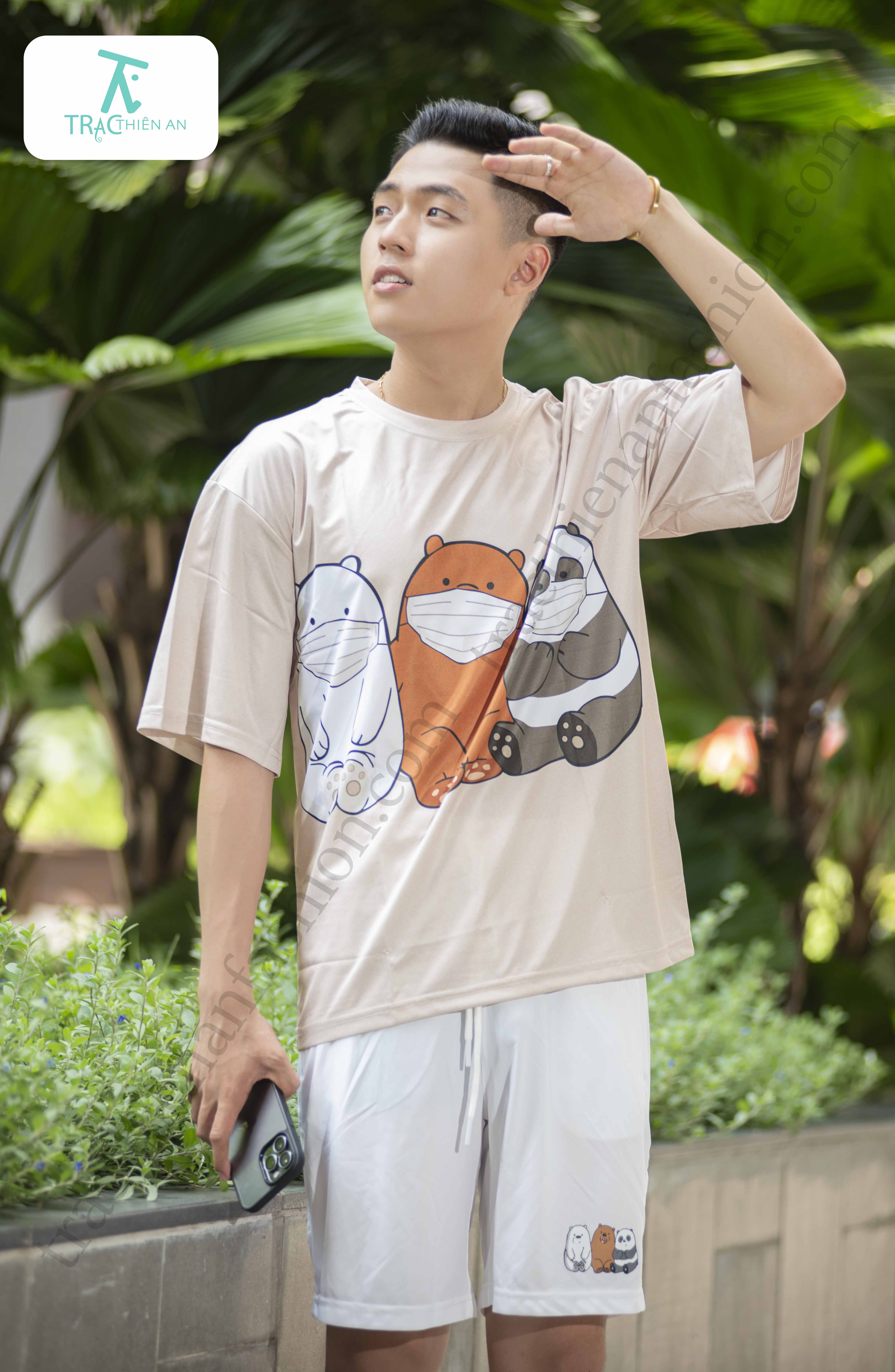 Quần áo bộ Cartoon Bear - Áo thun Unisex - Dành cho cặp đôi, giới trẻ năng động