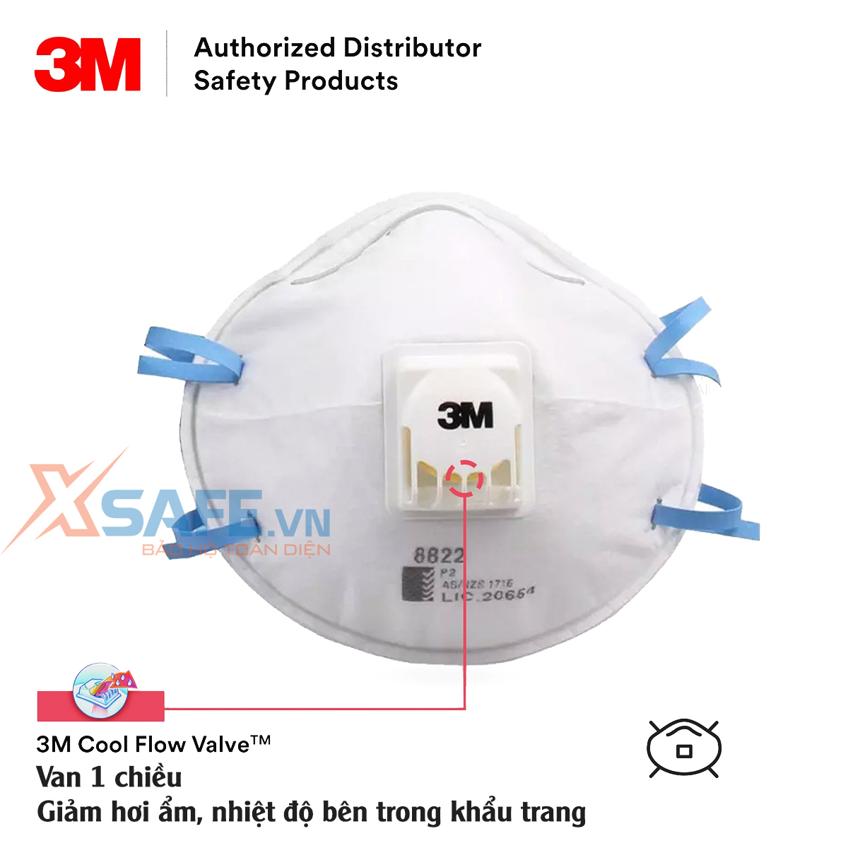 Hộp 10 Khẩu trang 3M 8822 tiêu chuẩn P2 tương đương tiêu chuẩn N95 khuẩn chống bụi mịn nấm mốc có van lạnh 1 chiều