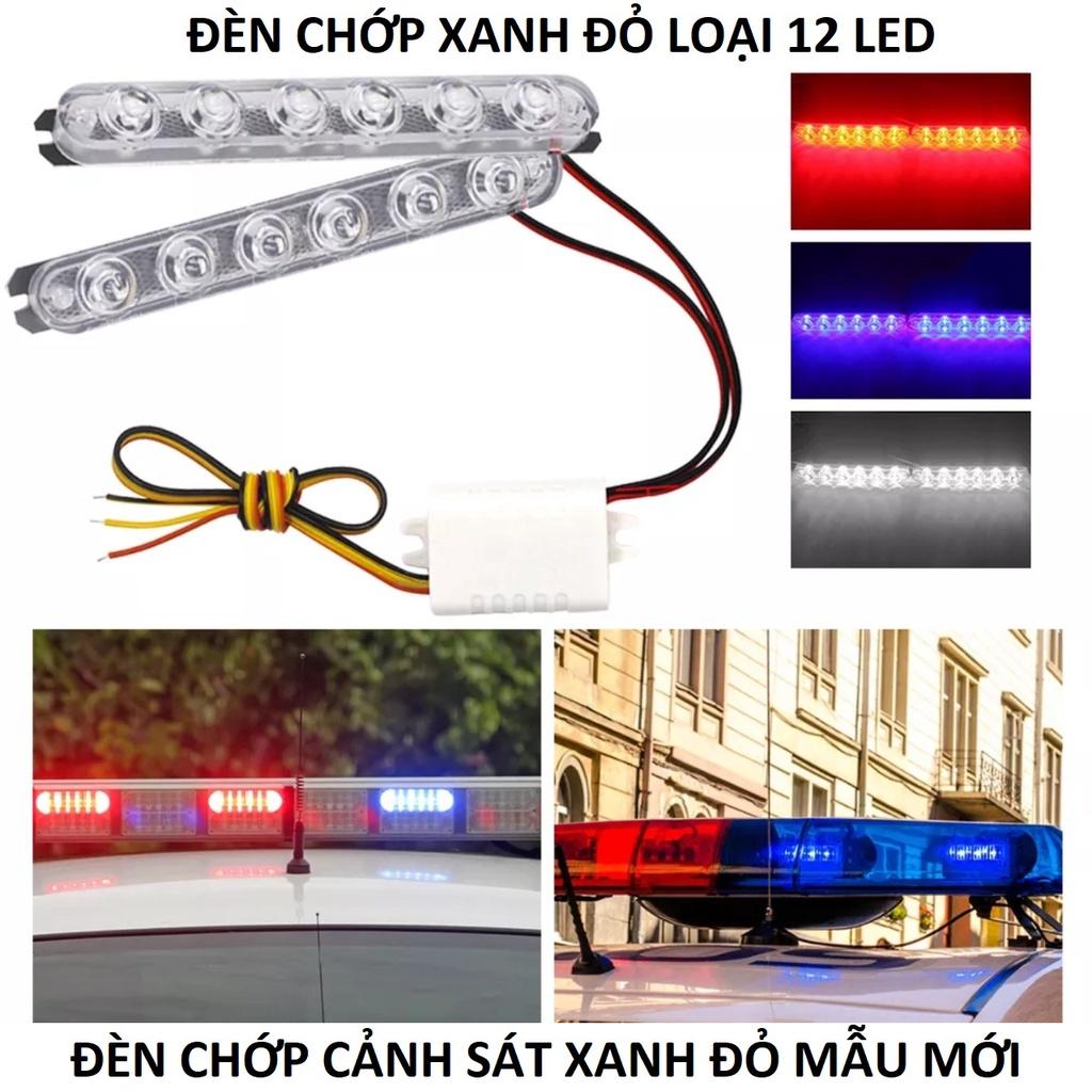 Bộ đèn chớp nháy polie xanh đỏ 12 led mẫu mới ánh sáng mạnh chống nước lắp xe máy ô tô 12v