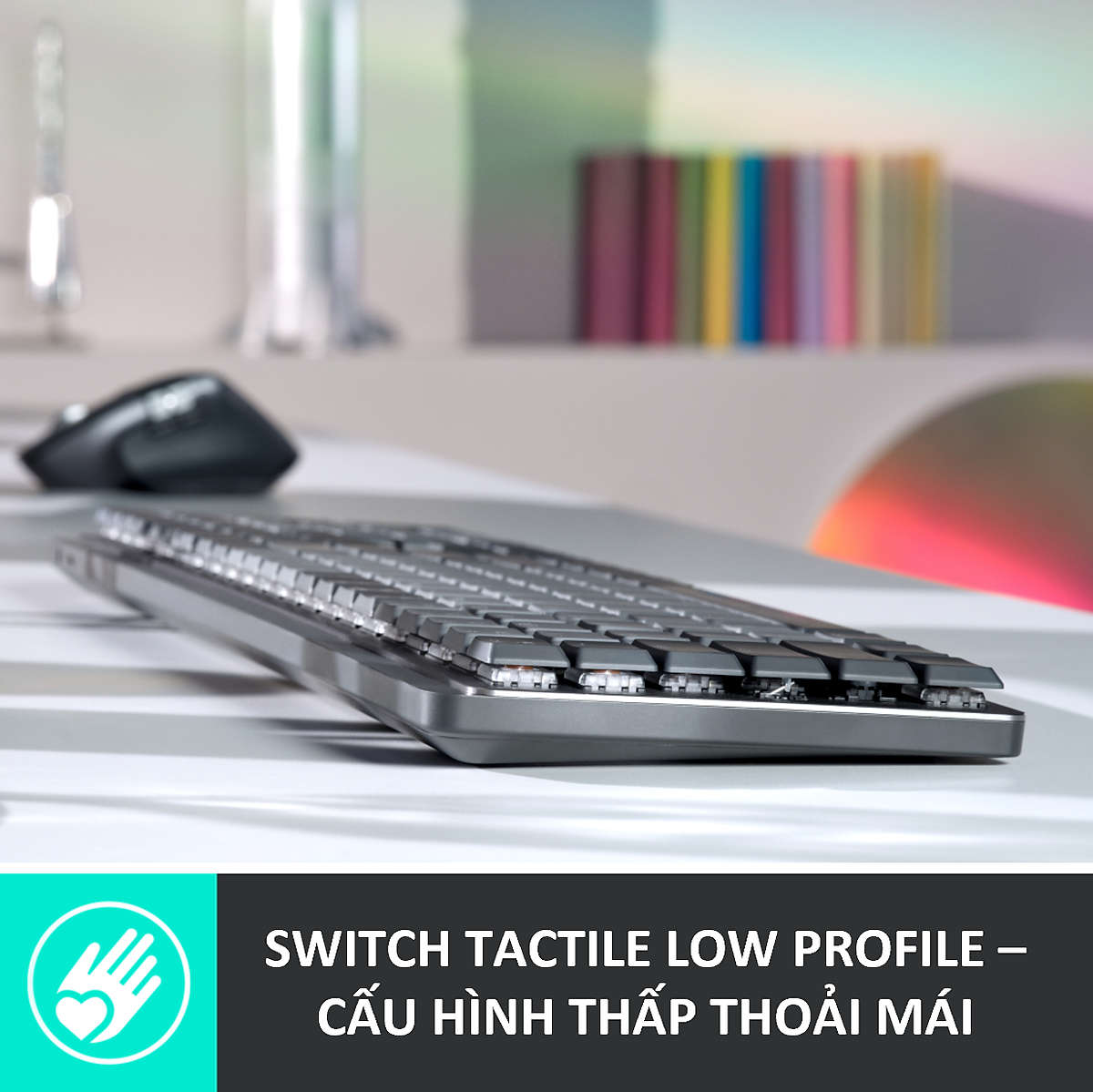 Bàn phím cơ không dây Logitech MX Mechanical – Tactile yên tĩnh được chiếu sáng nền, Bluetooth, pin sạc USB-C, macOS| Windows - Hàng Chính Hãng