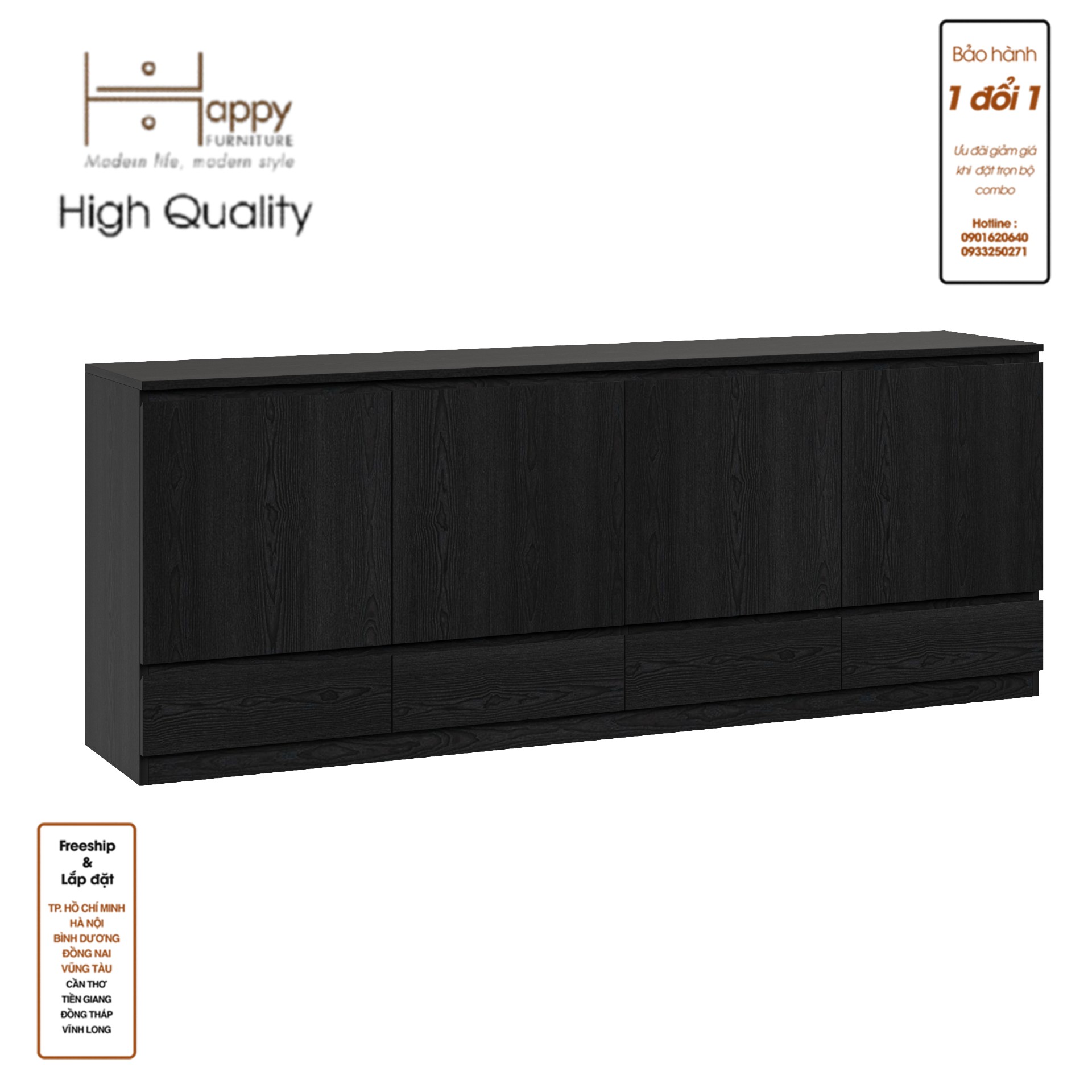 [Happy Home Furniture] OLA, Tủ lưu trữ 4 cánh mở, 180cm x 40cm x 76cm ( DxRxC), TCM_076