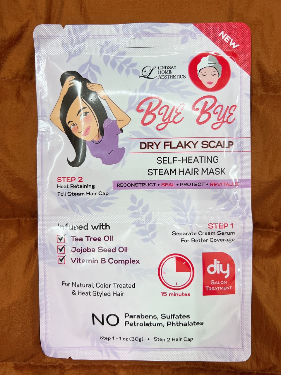 Bộ Mặt nạ dưỡng tóc Lindsay - Bye Bye Dry Flaky Scalp Self - Heating Steam Hair Mask