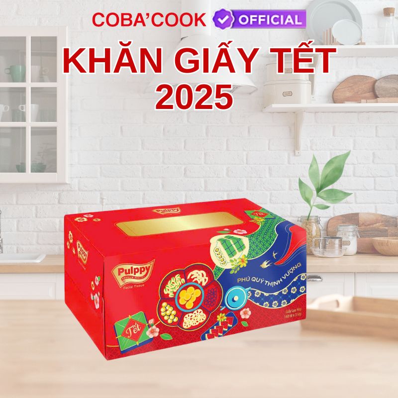 Hộp Khăn Giấy Tết Ất Tỵ 2025 3 Lớp Pulppy Đỏ May Mắn