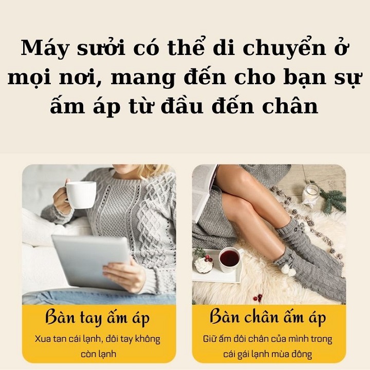 Quạt sưởi ấm mùa đông, máy sưởi ấm phòng ngủ, Quạt sưởi gốm mini cho bé để bàn công suất 1800w không đốt oxi, không phát sáng, làm nóng nhanh, tự ngắt an toàn