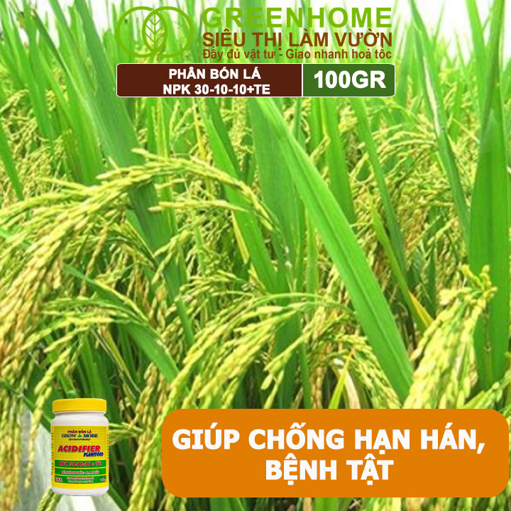 Phân Bón Lá Grow More NPK 30-10-10, GreenHome, Chai 100GR, Đẻ Nhánh Khỏe, Ra Lá Tốt