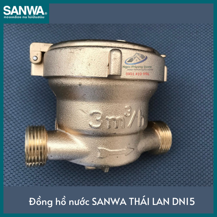 Đồng hồ đo lưu lượng nước sạch Sanwa nhập khẩu, có kiểm định, Phi 21mm SV15