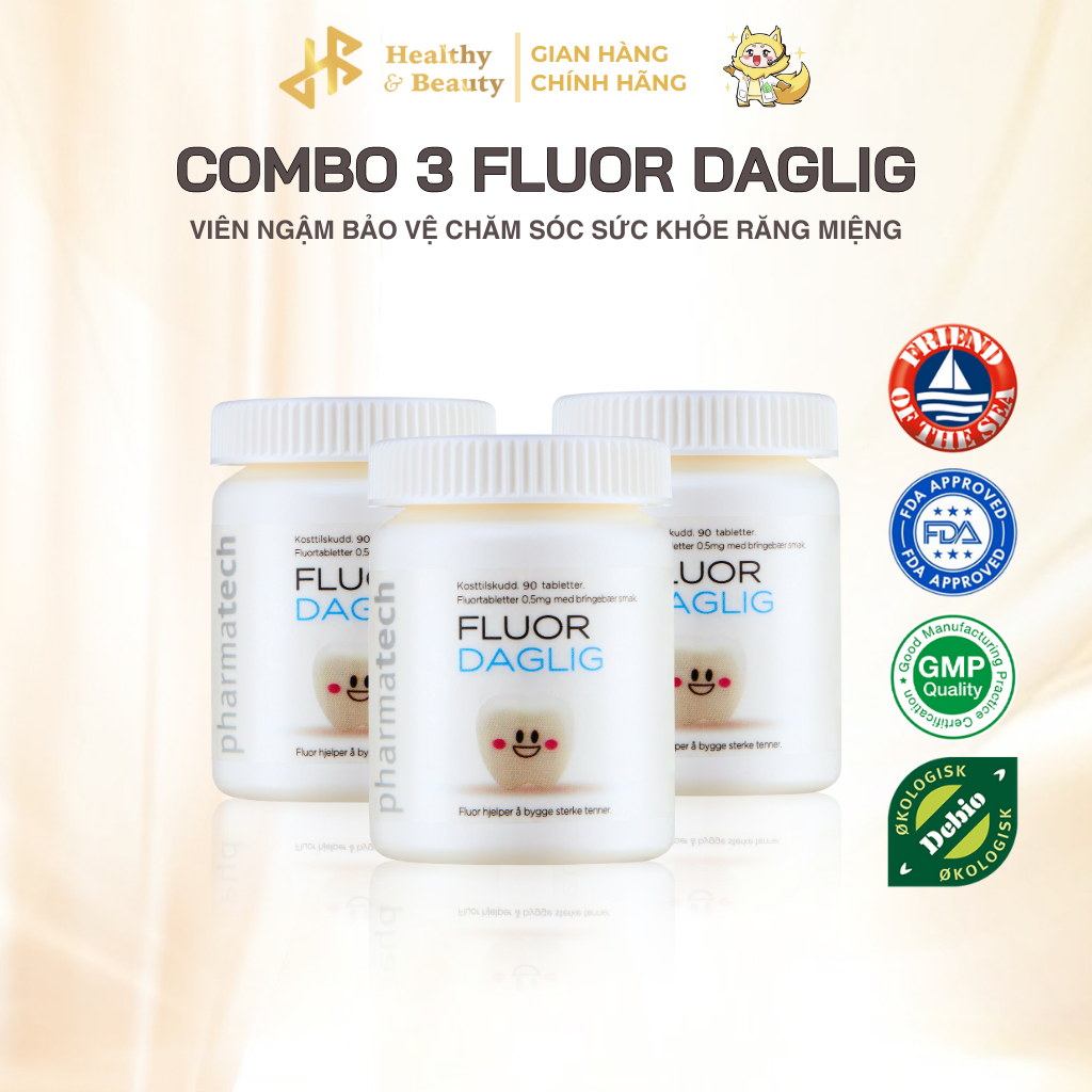 Combo 3 Thực phẩm bảo vệ sức khỏe Fluor Daglig - Lọ 90 viên
