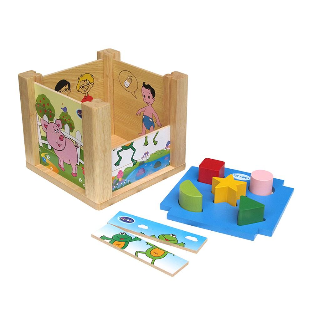 Đồ chơi Hộp xếp hình thả khối đa năng kèm lắp ghép hình học màu sắc hình dạng| Đồ chơi gỗ Việt Nam