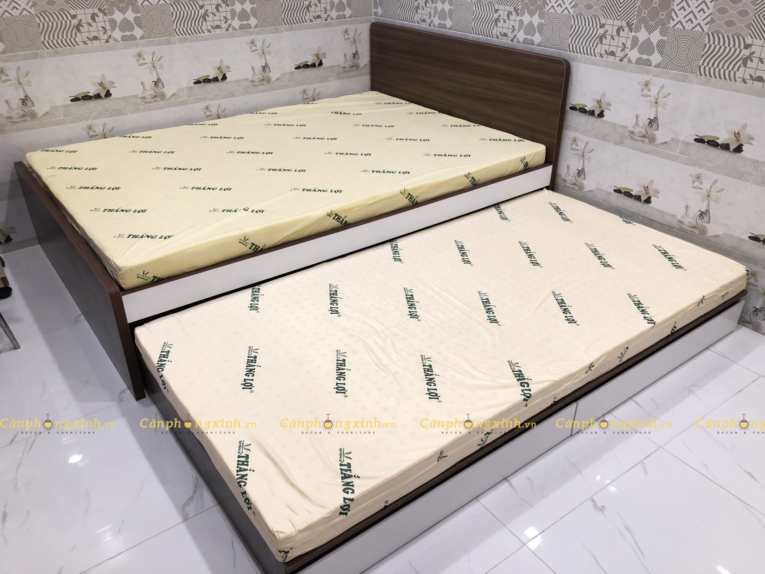 Giường ngủ kéo 2 tầng thông minh, gỗ MDF CPX-G33