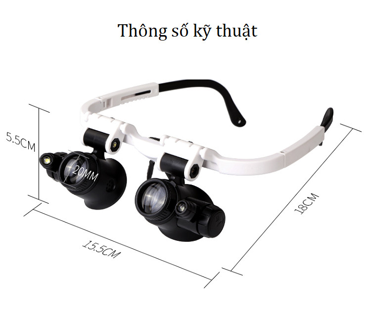 Kính lúp đeo mắt phóng đại 8X-15X-23X có đèn led chiếu sáng mạnh