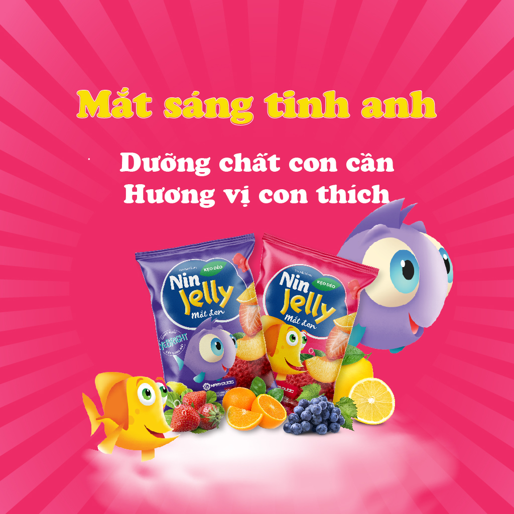 Kẹo dẻo Nin Jelly Mắt Đen cho bé (dây 10 góix20g) hương trái cây,vị ngọt thanh nhẹ,  bổ mắt cho trẻ em giúp đôi mắt sáng