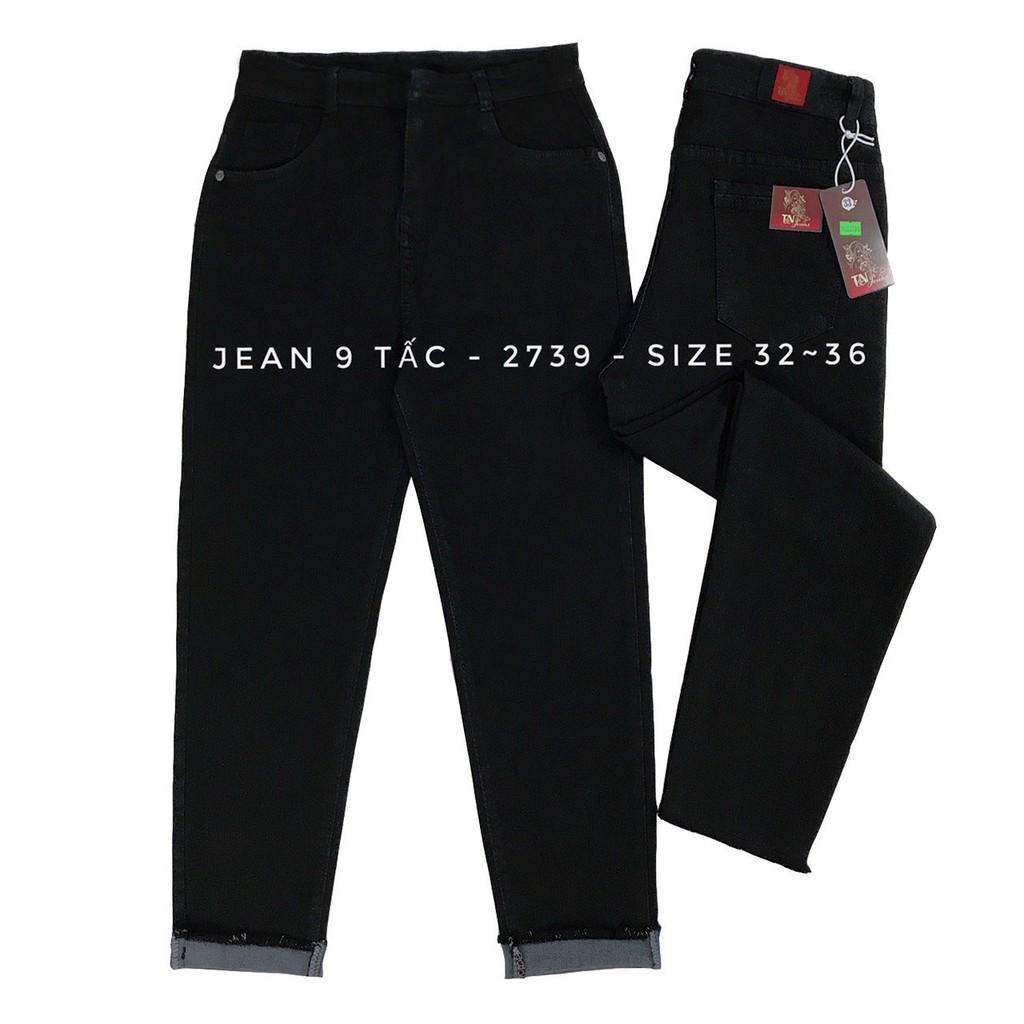 Quần jean nữ BIG SIZE dài 9 tấc rách kiểu màu đen tuyền dành cho người béo 3619
