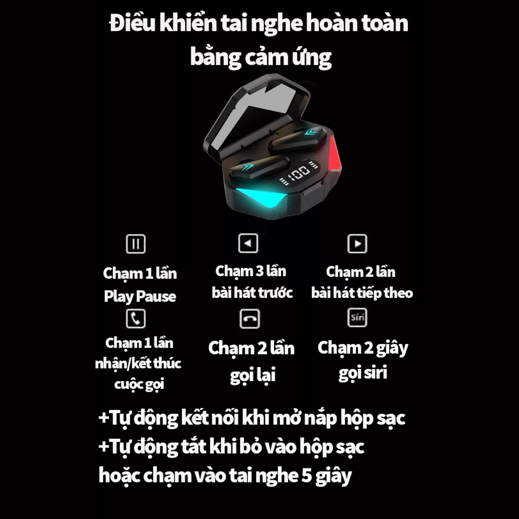 Tai nghe không dây gaming TWS X15/X15S bluetooth 5.0 công nghệ cảm biến chạm, không có độ trễ, thiết kế thể thao - Hàng chính hãng Vinetteam