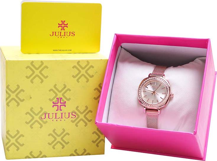 Đồng Hồ Nữ Julius Hàn Quốc JA-1213A Viền Đính Hạt Dây Thép Màu Đồng
