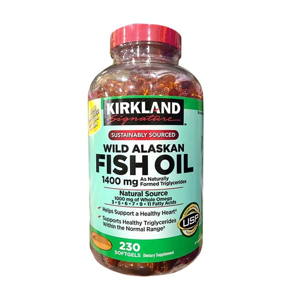 Viên Uống Dầu Cá Kirkland Wild Alaskan Fish Oil 1400mg x 230 viên/hộp Mỹ