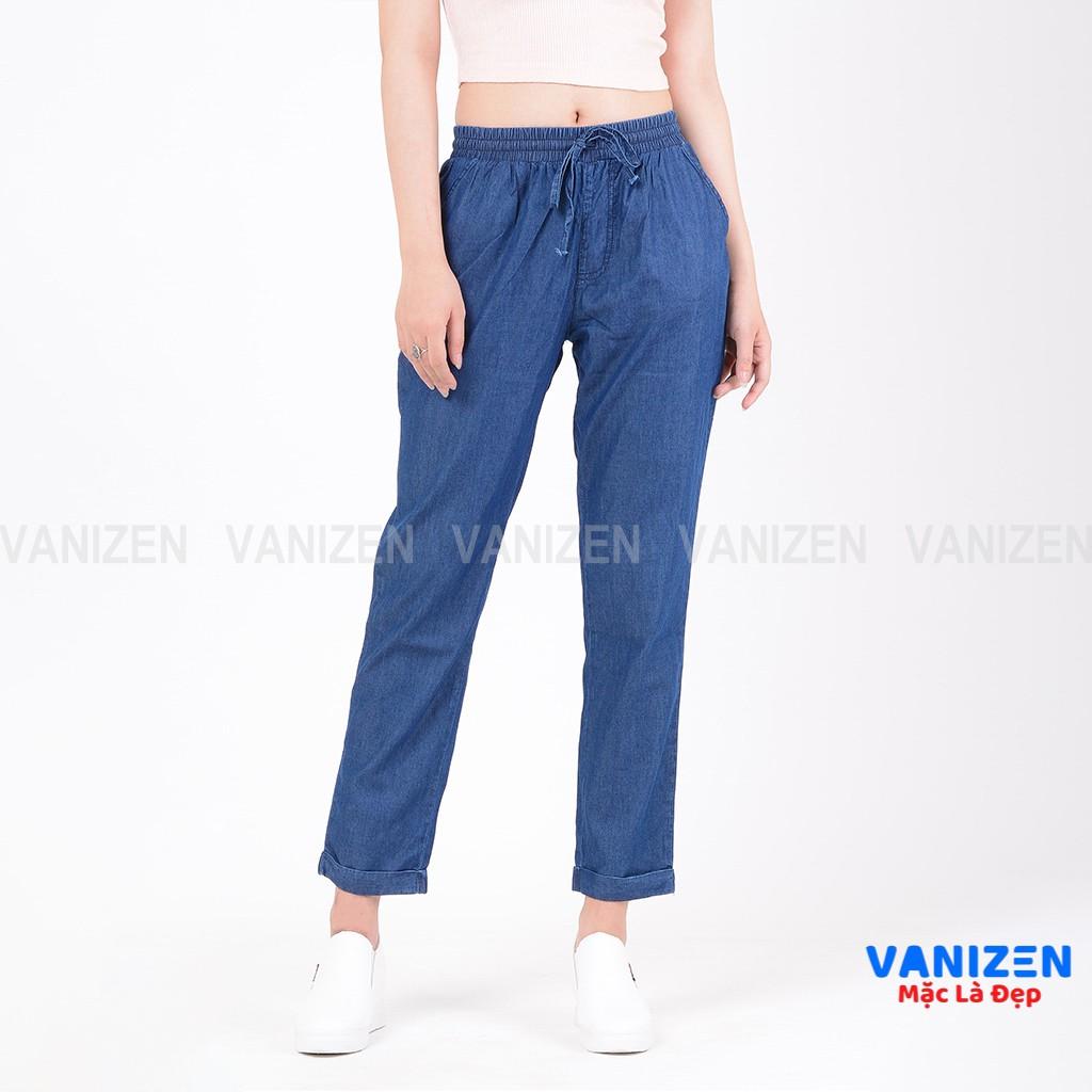 Quần jean giấy nữ ống rộng baggy đẹp lưng cao cạp chun trơn hàng cao cấp mã 352 VANIZEN