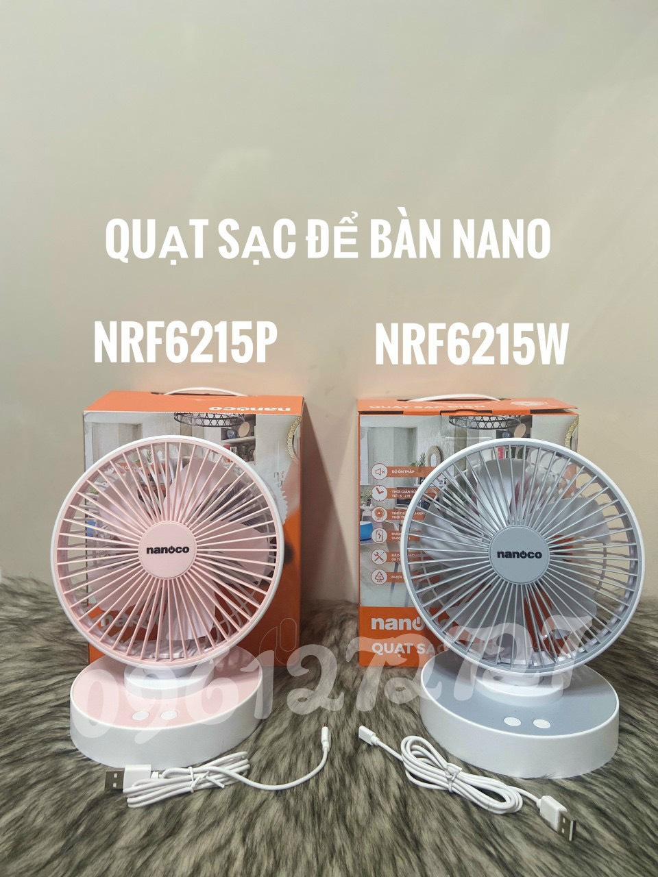 QUẠT SẠC ĐỂ BÀN NANOCO NRF6215  4 CẤP ĐỘ GIÓ, CÓ KÈM PIN