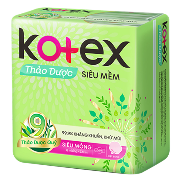 Băng Vệ Sinh Kotex Thảo Dược Siêu Mềm Cánh (Gói 8 Miếng)