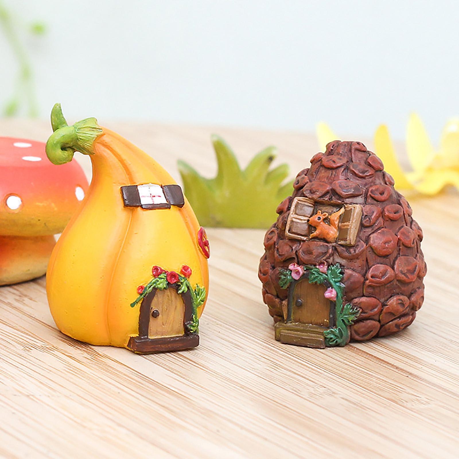 2Pcs Miniature Fairy Garden House Statue for Miniature Plant Pots Fairy