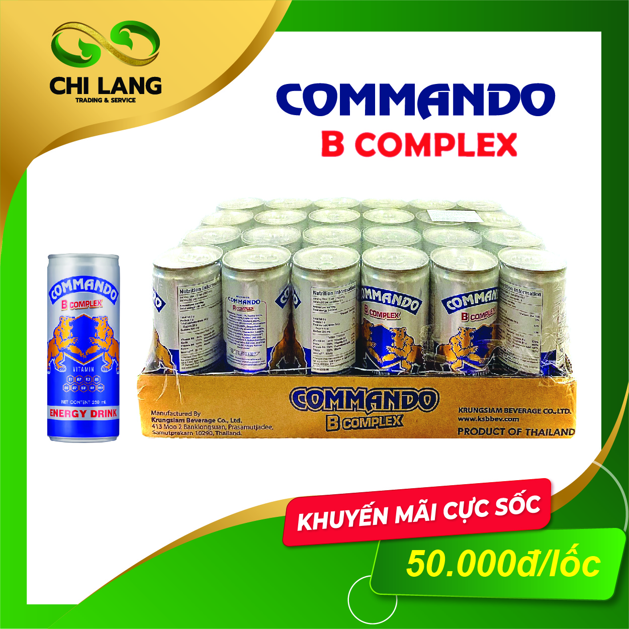 Nước tăng lực COMMANDO B COMPLEX BEVERAGE - Nhập khẩu Thái Lan