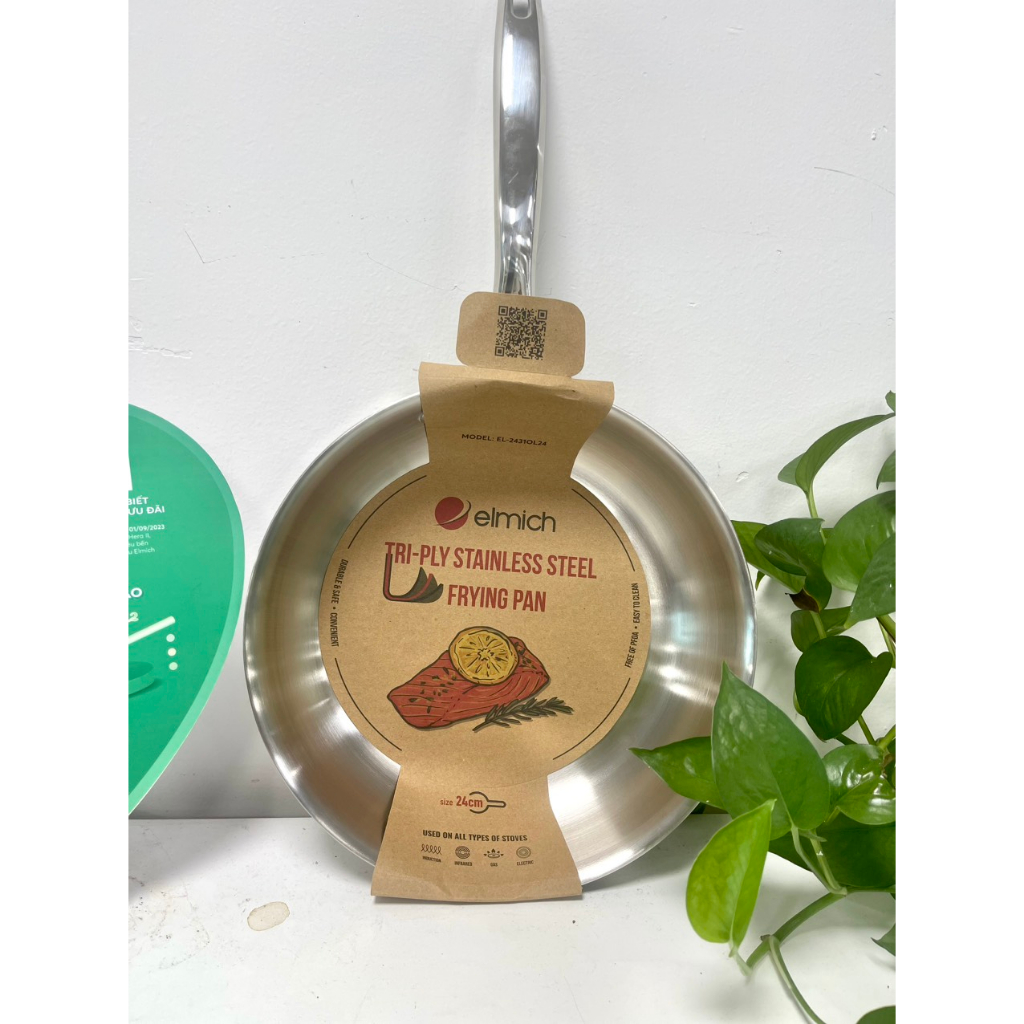 Chảo Inox Dập Nguyên Khối Elmich EL-2431OL Size 20,24,26cm,Hàng Chính Hãng,Dùng Mọi Loại Bếp-JoyMall