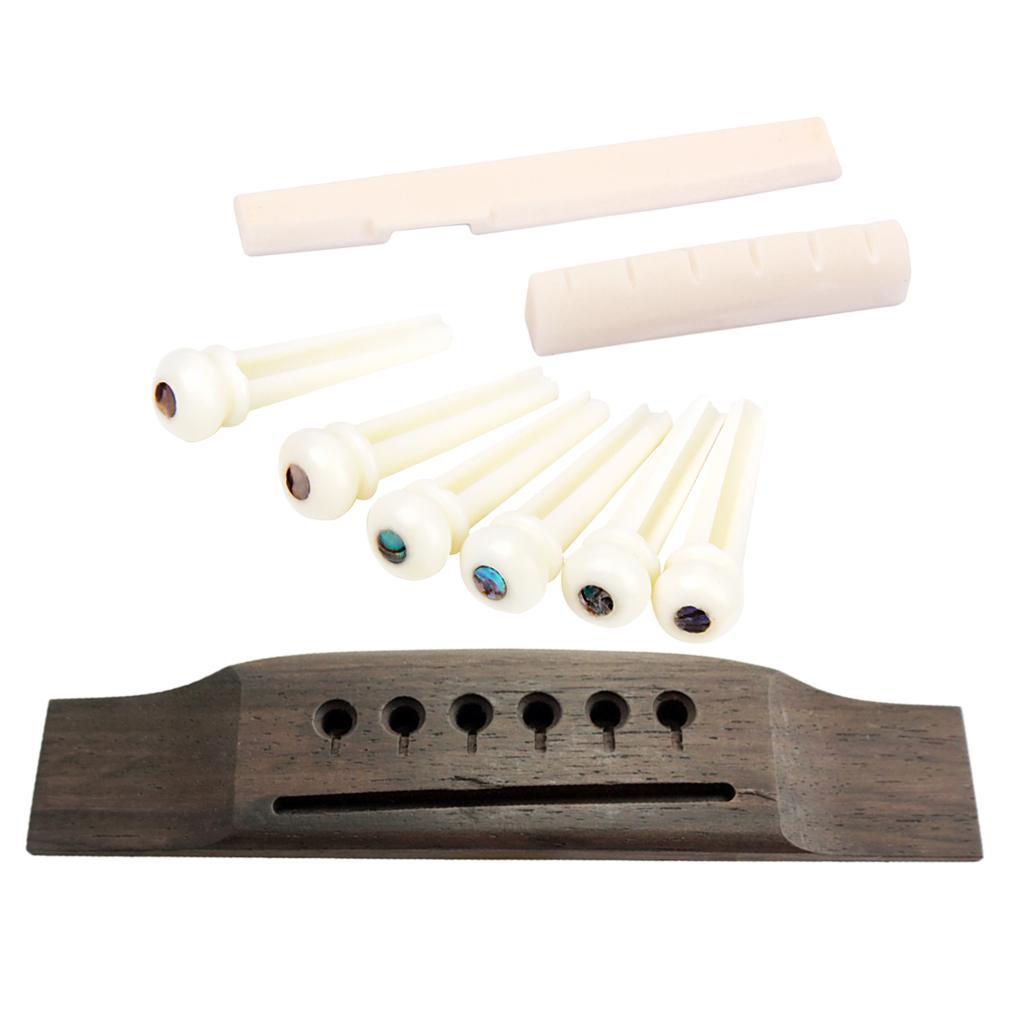 1 Set Guitar Bridge with Bone Saddle Nut Bridge Pins for Acoustic Guitar Parts