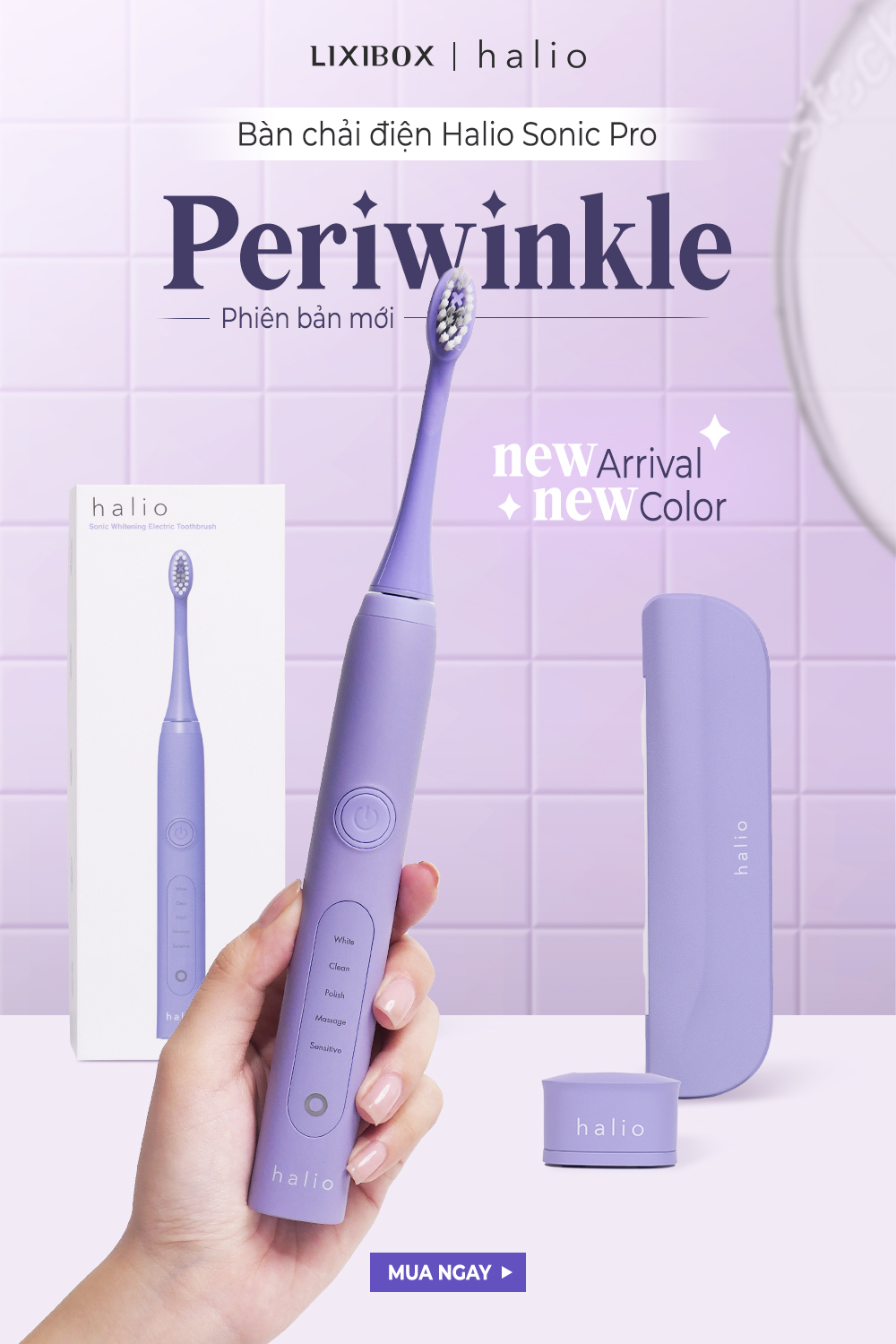 Combo Bàn chải điện Halio Sonic Toothbrush PRO Periwinkle Và Máy Rửa Mặt Cho Da Nhạy Cảm Purple Rain