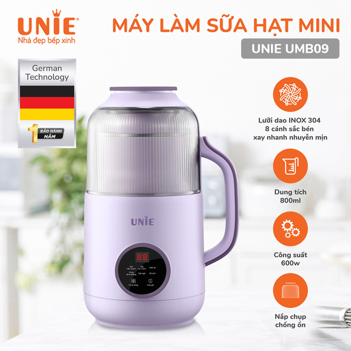 Máy Làm Sữa Hạt Đa Năng Unie UMB09 Nâng Cấp Toàn Diện UMB08, 6 chức năng, Hàng chính hãng (Kèm Quà Tặng)