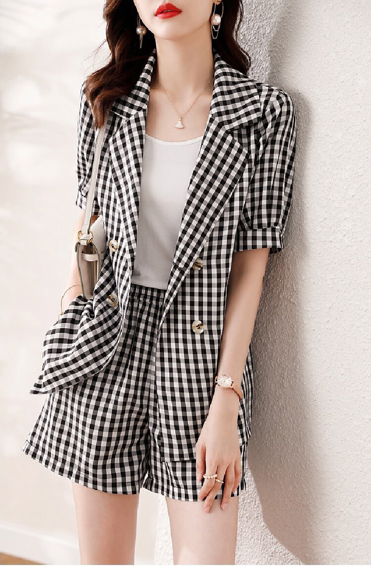 Set vest caro tay phồng 3 món