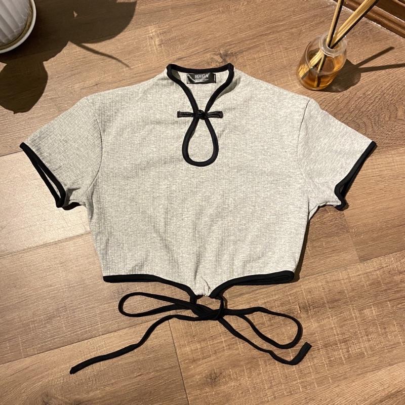 Áo croptop tay ngắn HAGA áo cổ tàu nữ buộc eo xinh xắn CTBL51