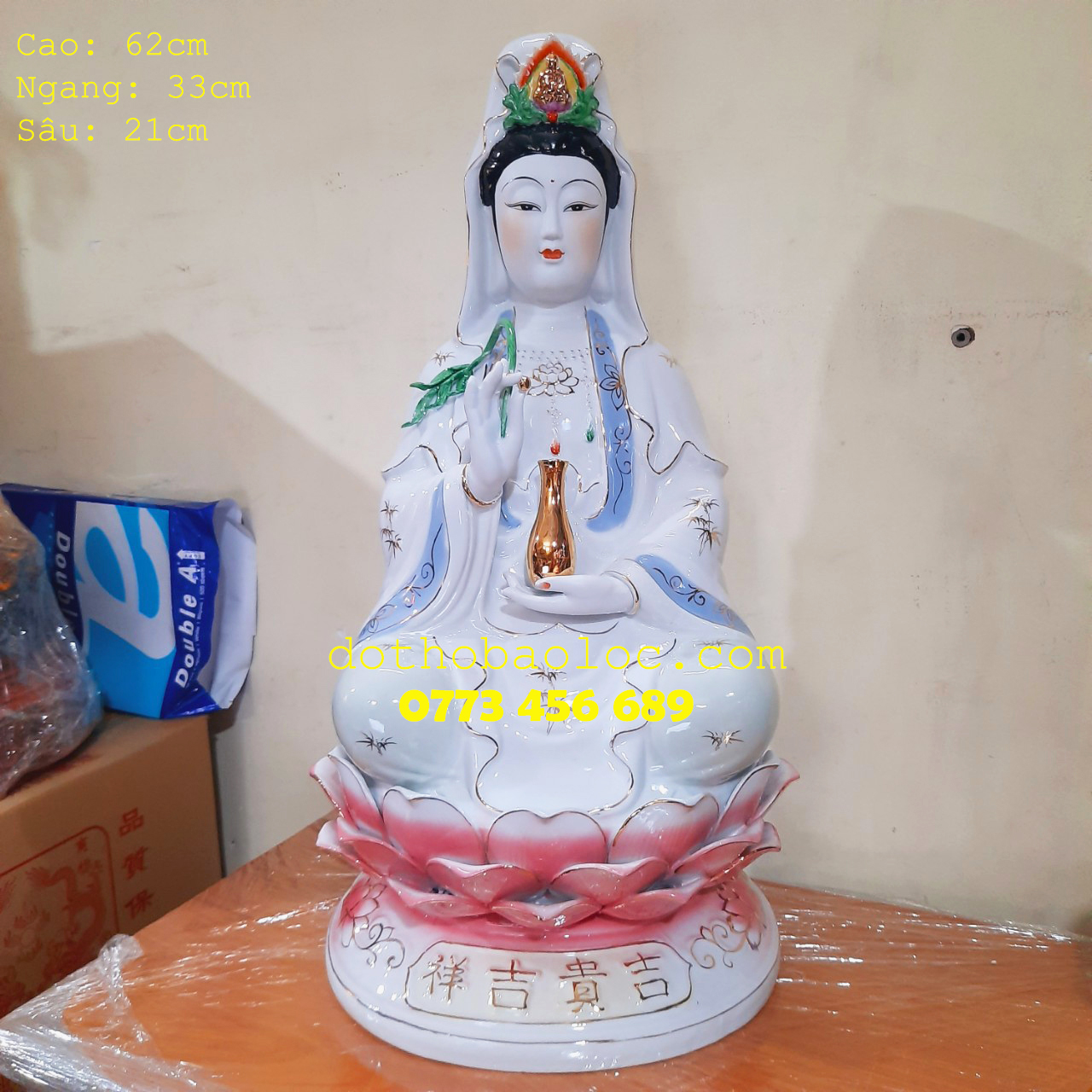 Tượng Quan Âm men sứ cao cấp Cao 62cm