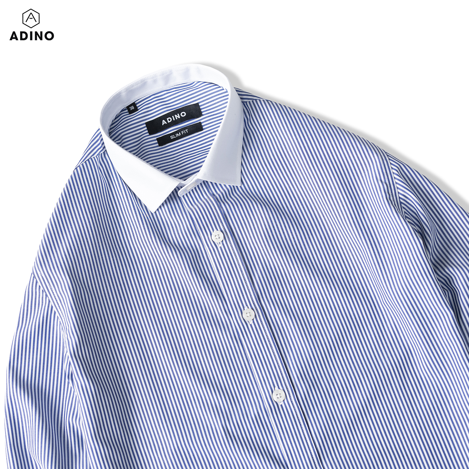 Hình ảnh Áo sơ mi nam kẻ sọc xanh ADINO vải sợi sồi modal polyester mềm mịn mát dáng slimfit công sở trẻ trung SM11