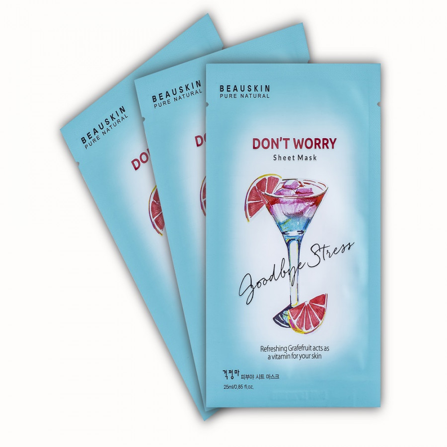 Bộ 3 Mặt nạ chống oxy hóa cấp nước bù khoáng dưỡng mềm da trắng mịn Beauskin Don't Worry Sheet Mask, Hàn Quốc 25 ml