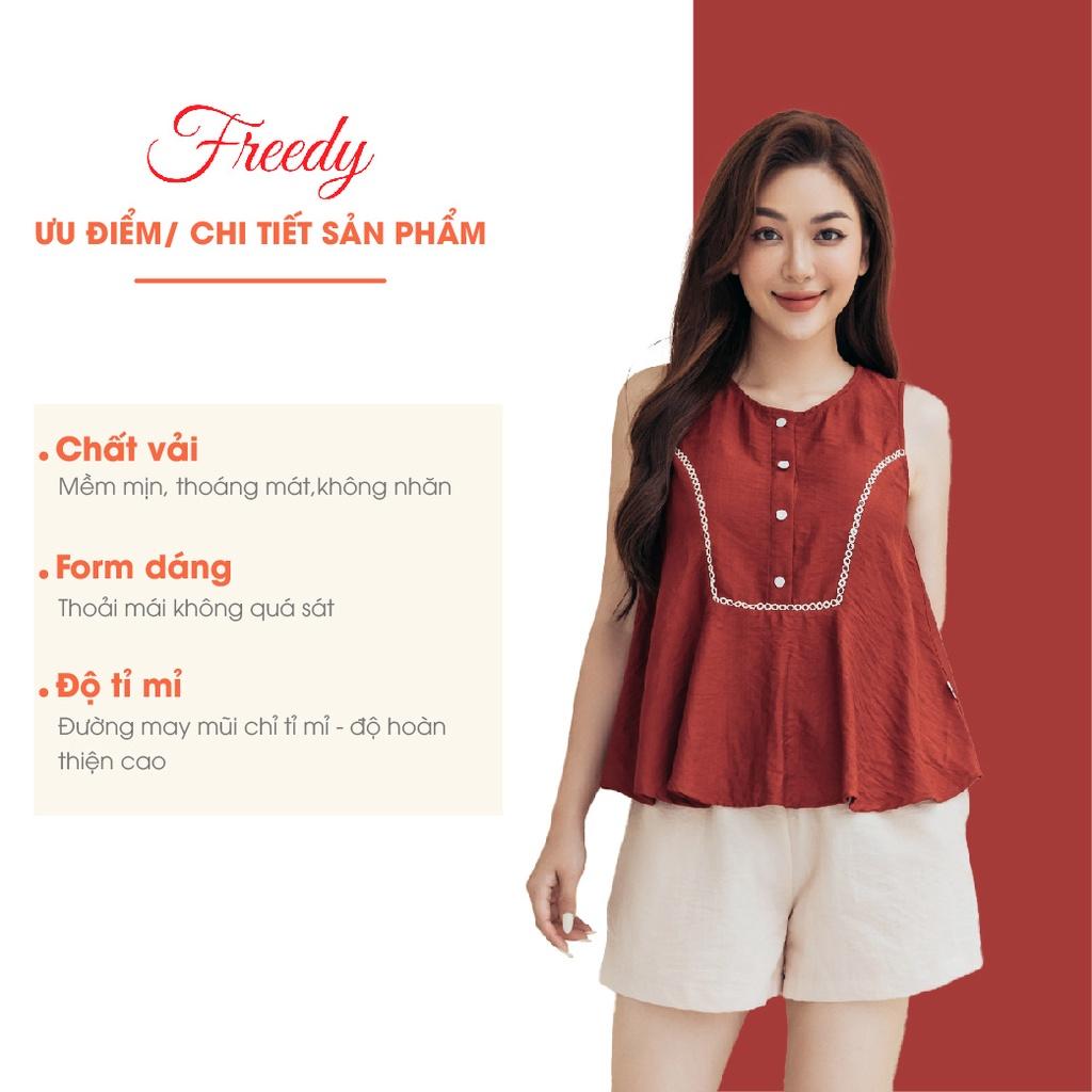 Bộ đồ mặc nhà Freedy sát nách đỏ thêu phối ren trẻ trung thanh lịch WBS2227