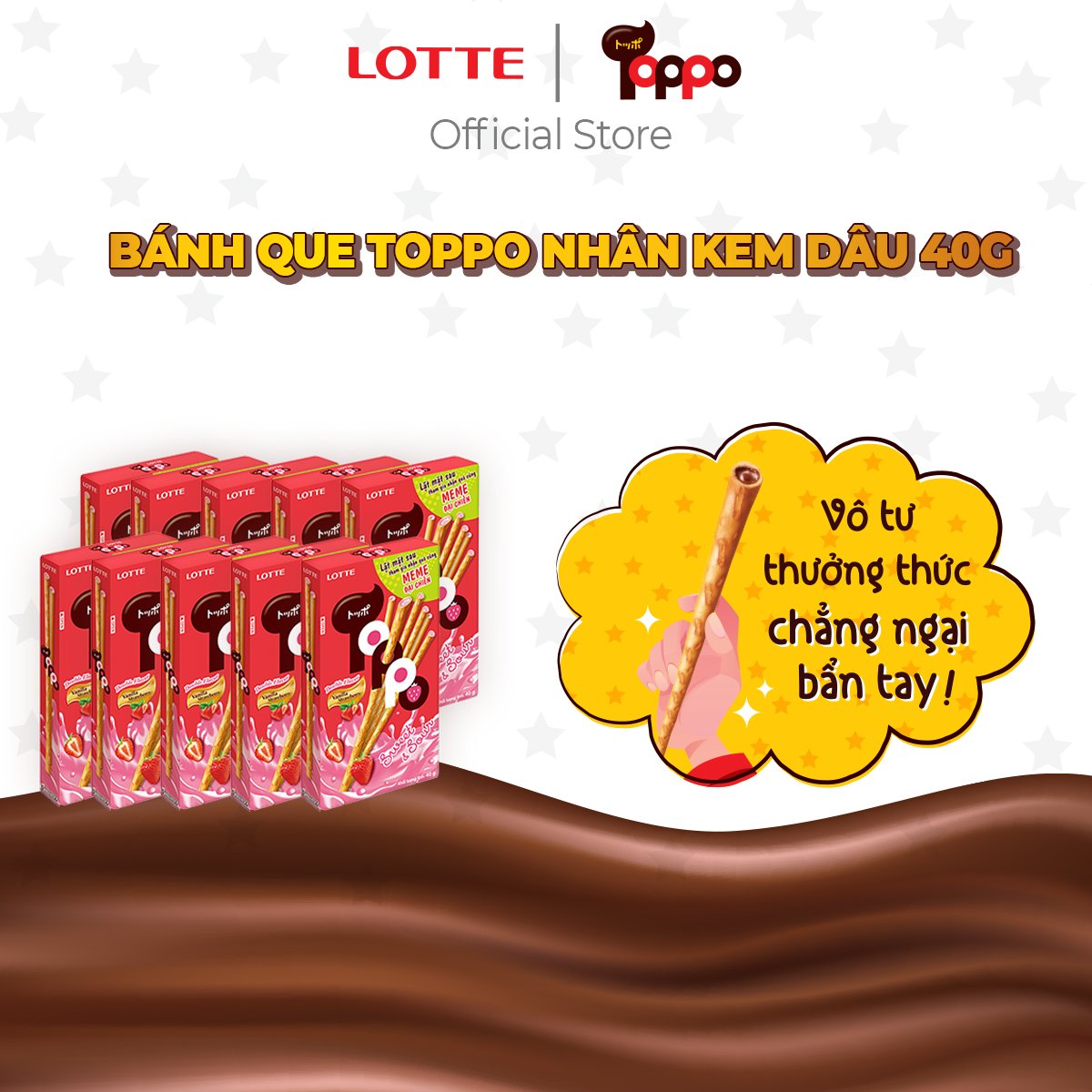 Combo 10 hộp Bánh que Toppo nhân kem dâu 40 g