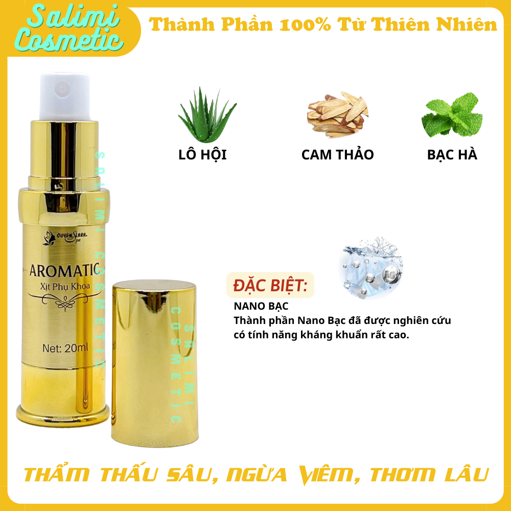 Xịt Phụ Khoa AROMATIC 20ml - Khử Mùi Hôi, Chiết Xuất Thảo Dược Thiên Nhiên, Ngừa Viêm Nhiễm, Làm Hồng Bikini, An Toàn, Không Chứa Chất Tẩy Rửa - Bí Quyết Chồng Yêu Mỗi Ngày | HÀNG CHÍNH HÃNG