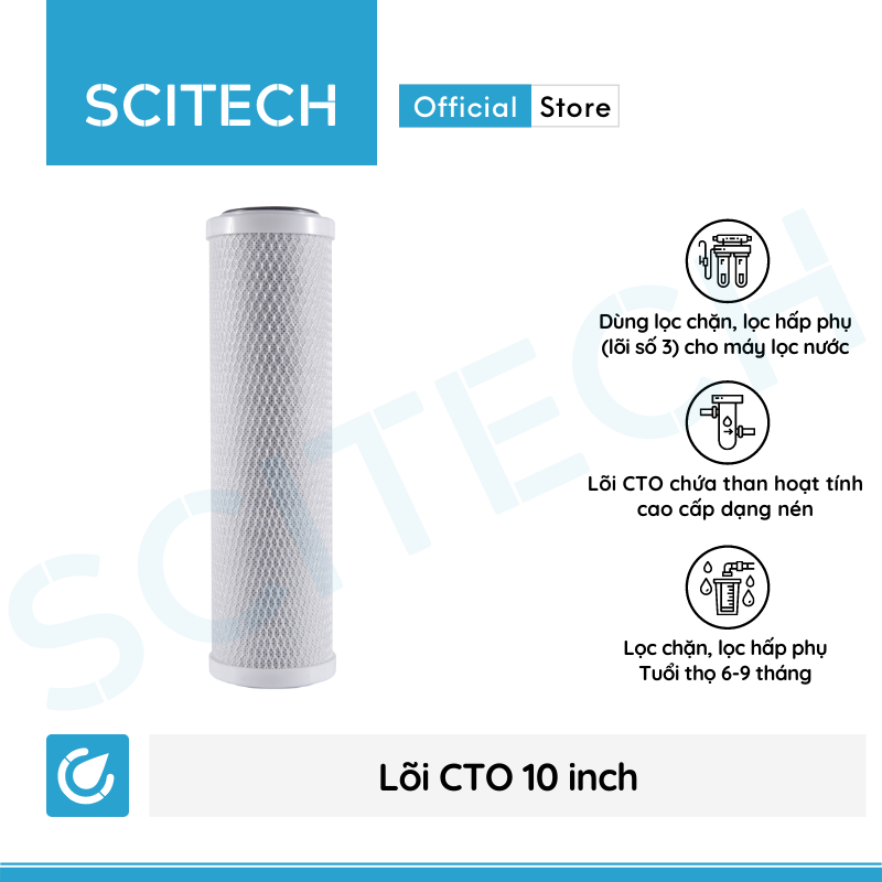 Lõi CTO 10 inch - Lõi số 3 máy lọc nước RO, bộ lọc thô - Hàng chính hãng