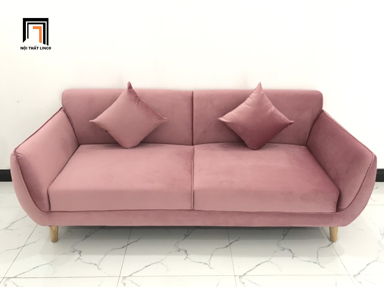 Ghế sofa băng dài CV hồng cánh sen vải nhung nhiều kích cỡ