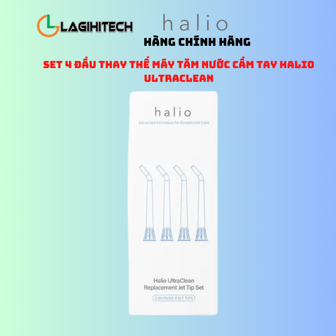 Set 4 Đầu và 8 Đầu Thay Thế Máy Tăm Nước Cầm Tay Halio UltraClean Periwinkle Blue - Hàng Chính Hãng