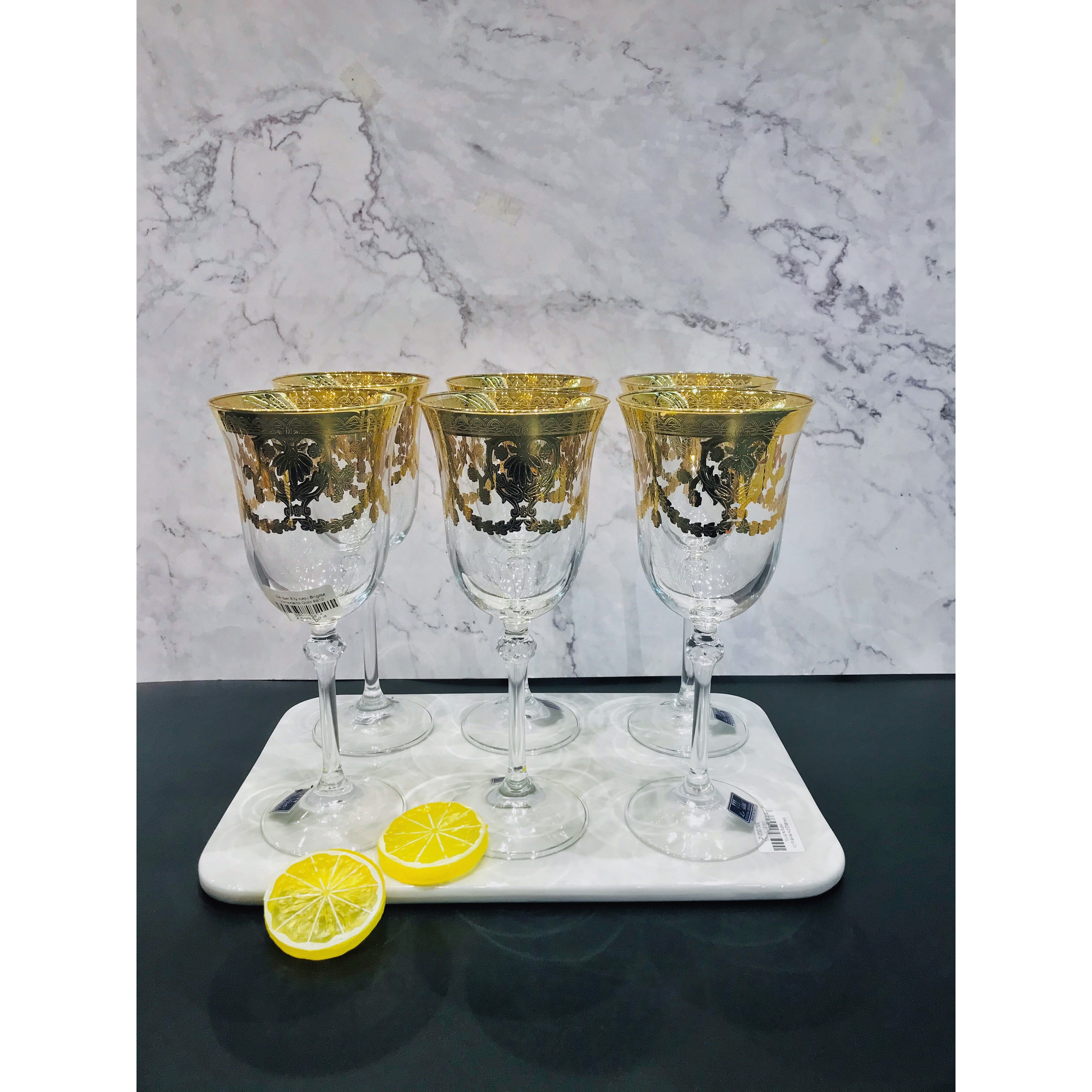 Set 6 ly rượu pha lê mạ vàng 24k nhập khẩu ITALY Brigitta Veneziano Gold GA Italy CRISTAL 6612