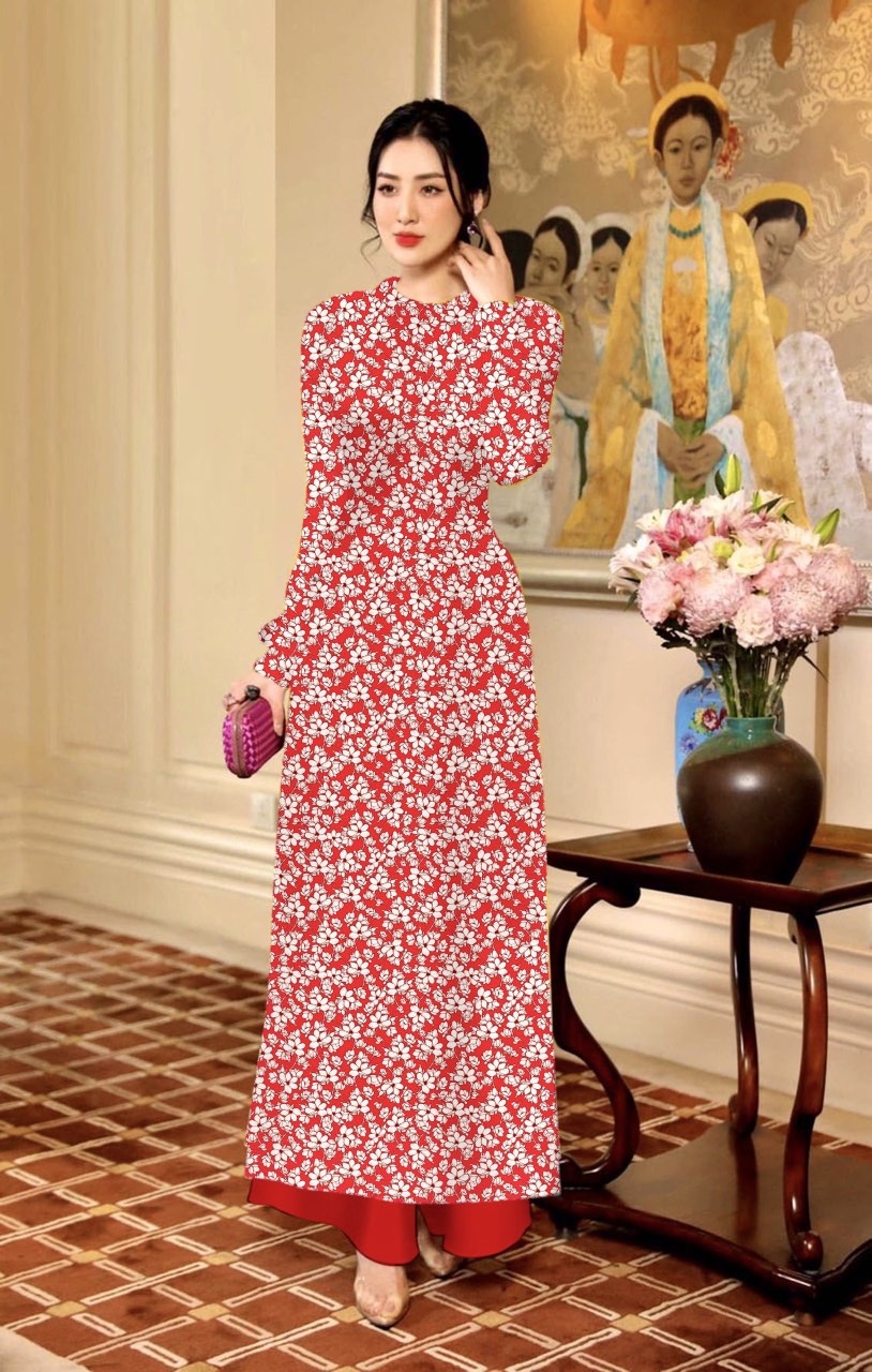 Áo dài lụa truyền thống may sẵn in họa tiết hoa 3D Lady Fashion dự tiệc lễ tết năm 2023 – AD01