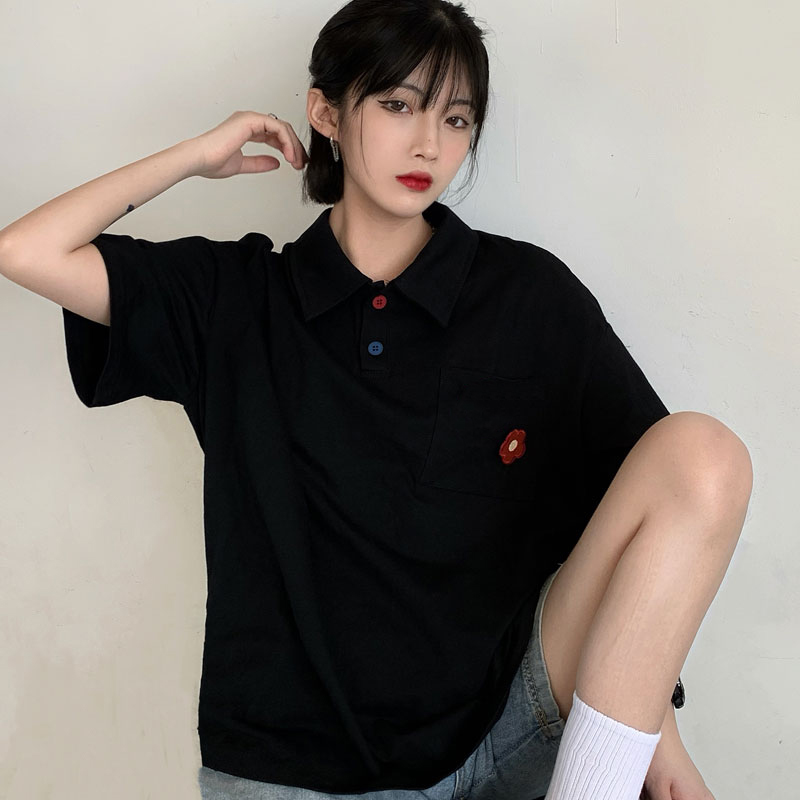 Áo thun polo nam nữ tay lỡ Yinxx, áo thun có cổ nam nữ form rộng màu đen ATP04