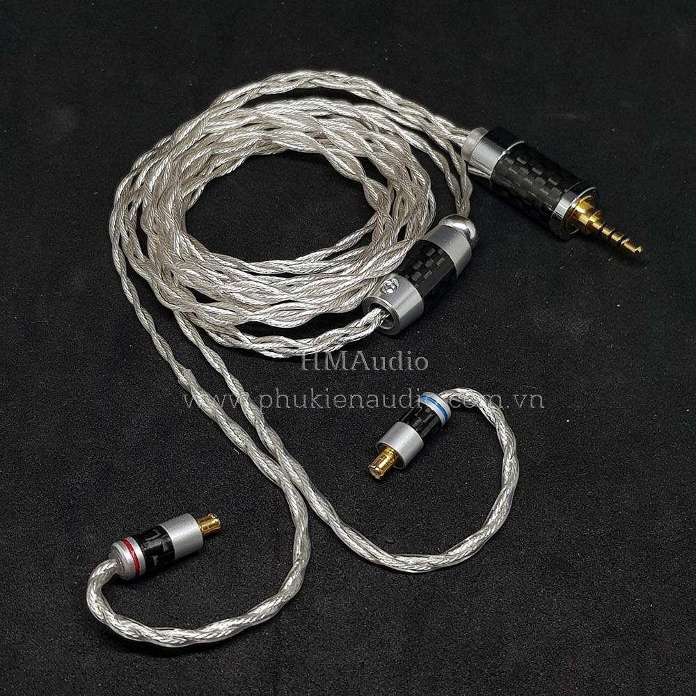 Dây tai nghe đồng mạ bạc 7N OCC Litz 25AWG đường kính dây đơn 1.1mm tết 4 sợi - Connetor IM01/02/03 IM50/70 A2DC IE80/80s IE40Pro IE100/500 IE300/900 2Pin MMCX