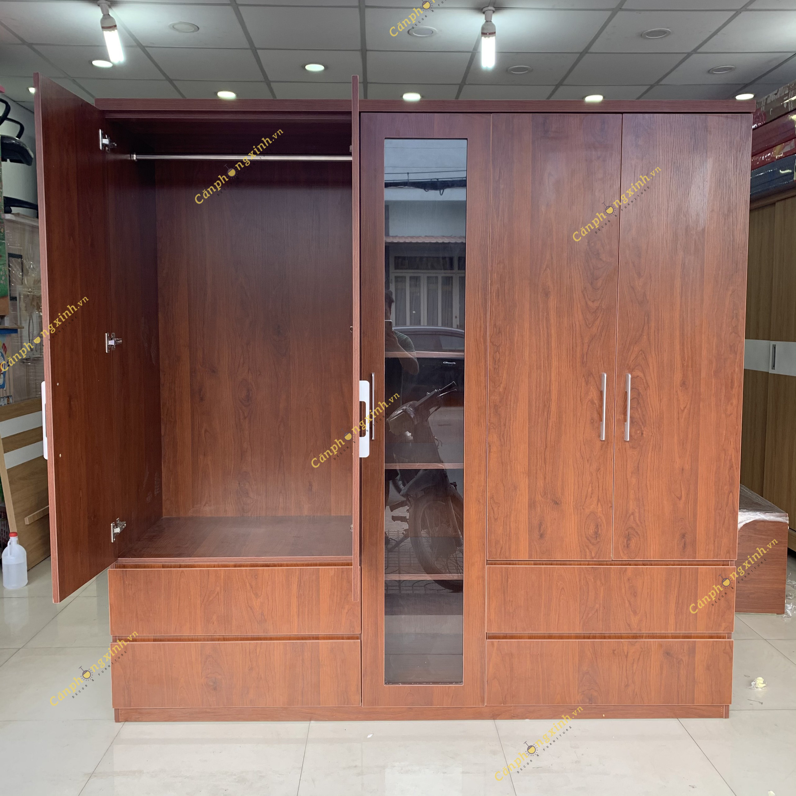 Tủ áo 5 cánh, cánh lọng kính gỗ MDF CPX-T29