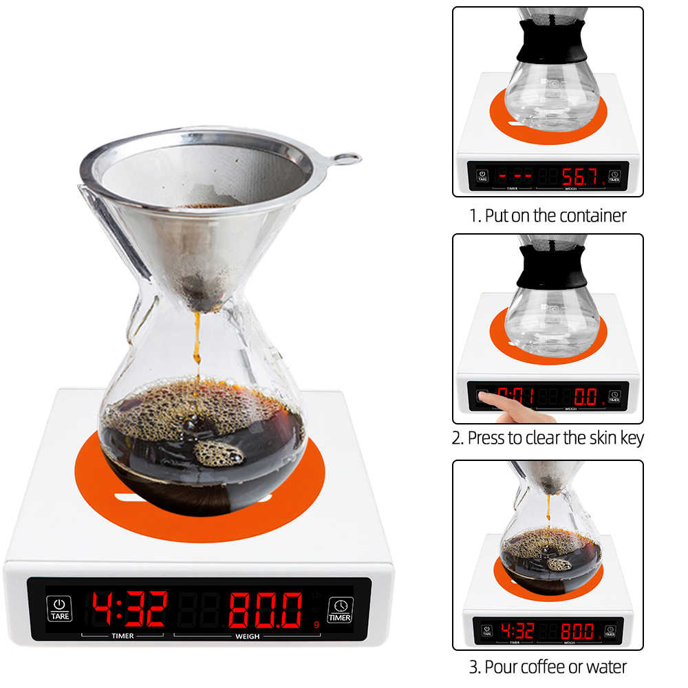 Cân cà phê điện tử kỹ thuật số 3kg / 0,1g màn hình LCD với bộ hẹn giờ cân nhà bếp y học trang sức cân nhỏ giọt