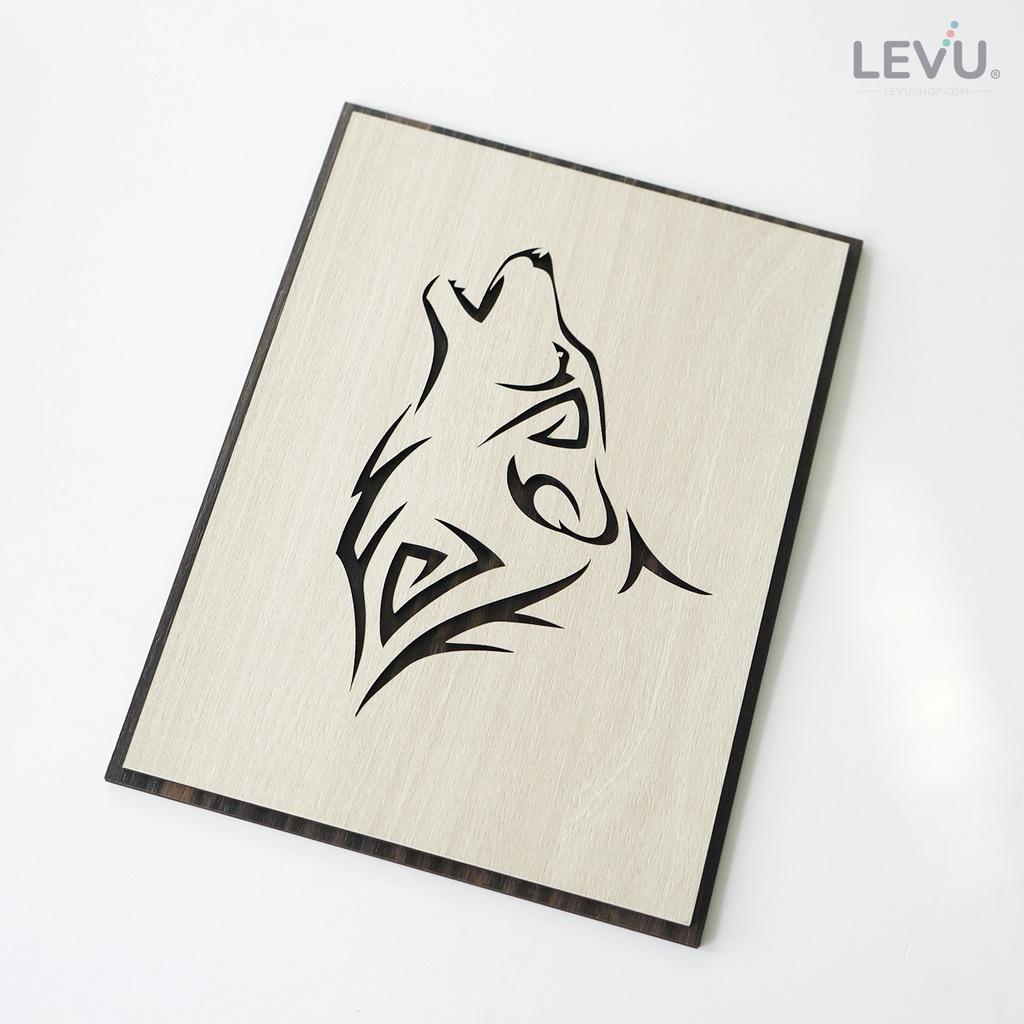 Tranh treo tường gỗ khắc line vector biểu tượng hình Chó Sói LEVU DV14