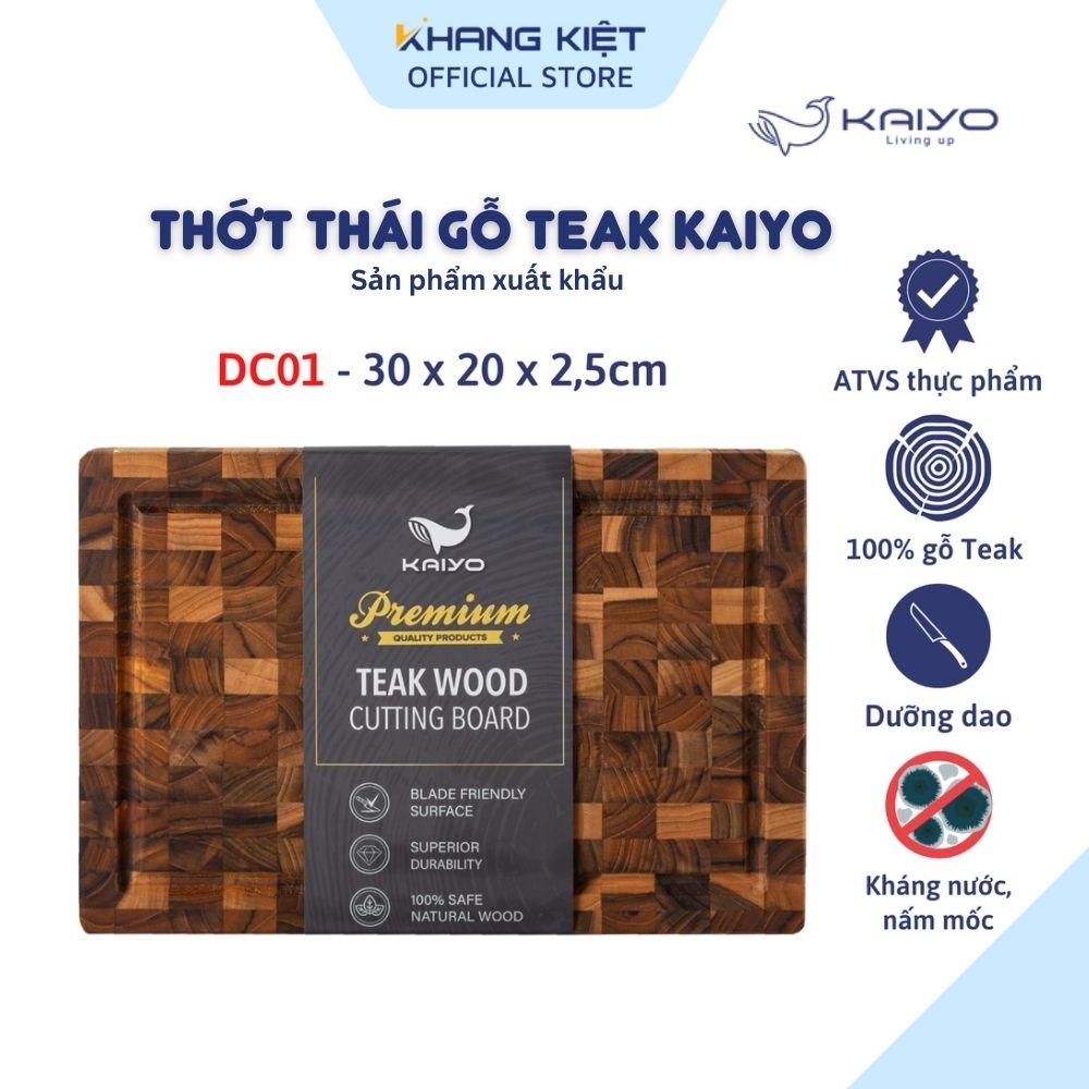 Thớt thái gỗ teak đầu cây KAIYO size S 30 x 20 x 2,5cm