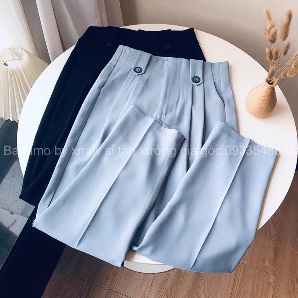 Quần baggy cạp liền lưng cao phối 2 khuy màu đen xanh thời trang Banamo Fashion 8335